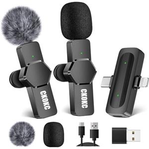 CKOKC Microfono wireless Lavalier per iPhone - Android Computer, Mini microfono per streaming live streaming, ricevitore 2 in 1 integrato, registrazioni video, interviste all'aperto o al chiuso, Vlog