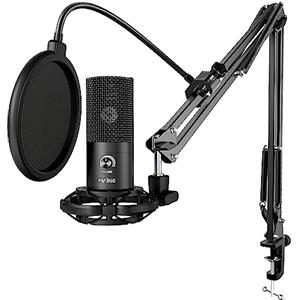 FIFINE Condensatore a Microfono studio kit, USB Microfono Computer con Braccio per Microfoni Regolabile e Filtro Anti-pop per Strumenti Voice Overs Registrazione Podcasting YouTube Gaming
