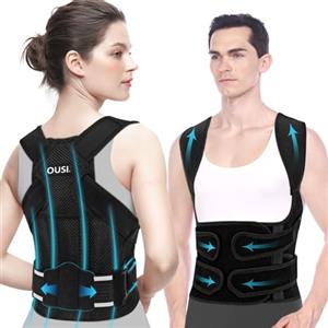 OUSI Fascia Posturale Spalle e Schiena Uomo: Lombare Supporto Postura Donna - Busto Correttore Posturale - Schiena Dritta Tutore Raddrizza Spalle - Cintura di Correzione Della Postura Regolabile Nero (S)