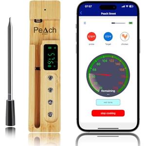 Peach Street PeachStreet Termometro Senza Fili per Carne,Termometro Senza Fili per Barbecue Bluetooth con Schermo LED,Connessione a Lunga Distanza 150M,Migliore Stabilità,IP68 Impermeabile,Cucina,BBQ,Forno