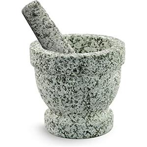 Gramercy Kitchen Company Set mortaio e pestello, ciotola in granito non lucidato con pela aglio in omaggio | Ideale per il guacamole! | Capacità 1,5 tazze. Pad protettivo per stabilità e proteggere il piano di lavoro