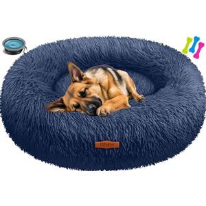 Lovpet® Letto per Cani e Gatti Bagel Ø 100 cm - (3XL), Lavabile, incl. Ciotola + 3X Ossi da Masticare, Divano in Peluche per Cani di Piccola, Media e Grande Taglia, Gatti - Blu Marino