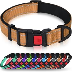 Taglory collare per cani, Imbottito Nylon Regolabile Traspirante Riflettente Collari per Cani di Taglia Media, Marrone