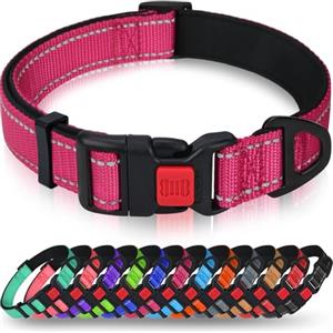 Taglory collare per cani, Imbottito Nylon Regolabile Traspirante Riflettente Collari per Cani di Taglia Piccola, Rosa Caldo