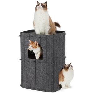 FUKUMARU Cuccia per Gatti da Interno,Letti per Gatti a 2 Piani Grande,Comoda Casa per Gatti in Feltro, Condo Spaziosi per Gatti Multipli, Rifugio per Gatti Chiuso, 45 x 36,5 x 60 cm.Grigio Scuro.