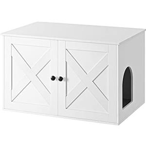 Feandrea Mobile Lettiera per Gatti con Divisorio Rimovibile, Cassetta per Gatti per Interno, Tavolino, 80 x 53 x 50 cm, Bianco PCL002W01