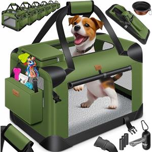 Lovpet® - Trasportino per cani e gatti, XXL 91,4 x 63,5 x 63,5 cm, borsa per il trasporto di animali domestici, pieghevole, con ciotola e tracolla, cachi