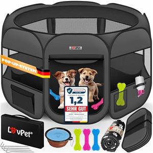 Lovpet® Recinto per Cuccioli - recinto per Animali Pieghevole per Piccoli Animali, Cani, Gatti, incl. Ciotola per Cani - Box per Cani - Recinzione - Tessuto Oxford - Sistema Pop-up