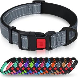 Taglory collare per cani, Imbottito Nylon Regolabile Traspirante Riflettente Collari per Cani di Taglia Grande, Grigio