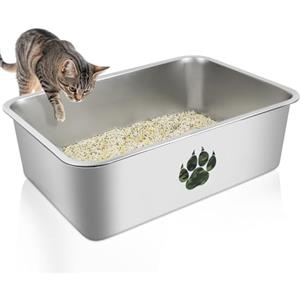 PTLOM Lettiera per gatti in acciaio inossidabile, grande lettiera per gatti in metallo, antispruzzo, inodore e antiaderente, adatta per gatti grandi e piccoli, conigli, mimetica Paw，60x40x20cm