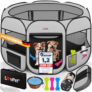 Lovpet® Recinto per Cuccioli - recinto per Animali Pieghevole per Piccoli Animali, Cani, Gatti, incl. Ciotola per Cani - Box per Cani - Recinzione - Tessuto Oxford - Sistema Pop-up
