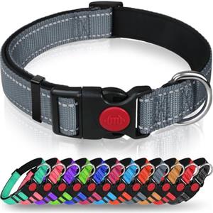 Taglory Collare per Cani, Imbottito Nylon Regolabile Traspirante Riflettente Collari per Cani di Taglia Cuccioli, Grigio