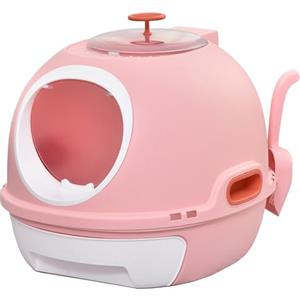 PawHut Lettiera per Gatti con Coperchio, Lettiera Gatto Chiusa con Vassoio Estraibile, 2 Ingressi e Paletta, 47x55x44cm, Rosa