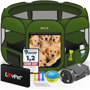 Lovpet® Recinto per Cuccioli - recinto per Animali Pieghevole per Piccoli Animali, Cani, Gatti, incl. Ciotola per Cani - Box per Cani - Recinzione - Tessuto Oxford - Sistema Pop-up (Cachi)