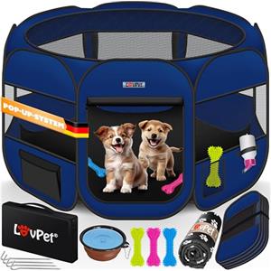 Lovpet® Recinto per Cuccioli - recinto per Animali Pieghevole per Piccoli Animali, Cani, Gatti, incl. Ciotola per Cani - Box per Cani - Recinzione - Tessuto Oxford - Sistema Pop-up