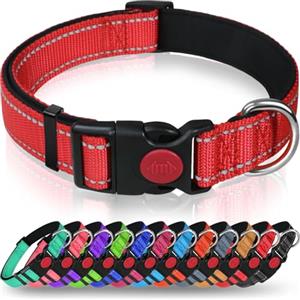 Taglory collare per cani, Imbottito Nylon Regolabile Traspirante Riflettente Collari per Cani di Taglia Cuccioli, Rosso