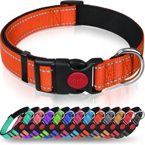 Taglory collare per cani, Imbottito Nylon Regolabile Traspirante Riflettente Collari per Cani di Taglia Media, Arancione