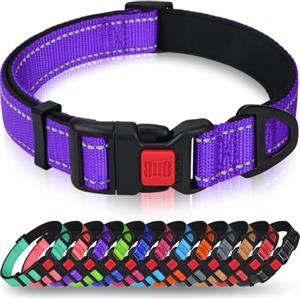 Taglory collare per cani, Imbottito Nylon Regolabile Traspirante Riflettente Collari per Cani di Taglia Grande, Viola