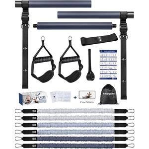 ALongSong Kit Barra Pilates Con Resistance Band - Multifunzionale Portatile Pilates Allenamento a Casa - 3 Paia di Bande Elastici Fitness (50+60+70 Lbs) per Uomini 1.7-1.9M