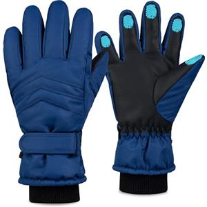 CityComfort Guanti da Sci per Bambini - Guanti Invernali Termici Impermeabili con Touch Screen 6-15 Anni Guanti per Sci Neve Snowboard Freddo (Blu, 8-10 Anni)