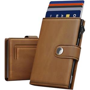 YESIIW Porta Carte Uomo per 7 Cartes, 2 Scheda ID & 15+ Banconate Portafoglio Slim con Blocco RFID Portacarte Slim con Bottone, Portatessere Porta Carte di Credito(Portamonete Magnetico)