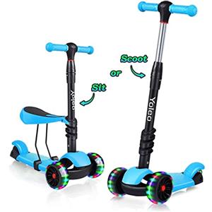 YOLEO Monopattino per Bambini 3-in-1, Monopattino 3 Ruote Lampeggianti in LED, Kids Scooter, Con Sedile Estraibile/Monopattino Bambini 2 a 8 Anni, Carico Massimo 50 Kg, Regalo per Bambini (Blu)