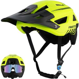 Favoto Casco da Bicicletta Mountain con Visiera - Tecnologia Double Inmould Caschi MTB Ciclismo Leggero per Adulti Certificato CE L 57-61cm Regolabile Verde Fluorescente
