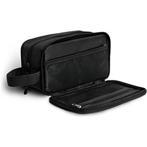 Obics® Beauty case da viaggio per uomo e donna 3L (piccolo) nero - Borsa da toilette e trousse da appendere con manico appeso - Sacchetto per cosmetici e toiletry per viaggi e campeggio 4 scomparti