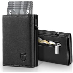 TENBST Portafoglio Uomo Slim, Portacarte in Pelle con Protezione RFID, Porta Carte di Credito Uomo Piccolo, Porta Tessere con Portamonete e Scomparti Banconote - Confezione Regalo