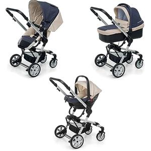 Foppapedretti Trio Supertres I-Size, Sistema Modulare Combinato per Bambini, Navicella Passeggino e Seggiolino auto I-Size, Maniglione e Poggiagambe Regolabili, conforme ECE R129, Denim Perla