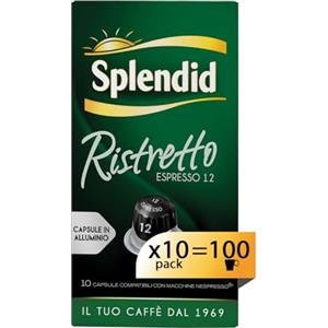 Splendid - Capsule Caffè Espresso Ristretto - 100 Capsule in Alluminio - Intensità 12 - Compatibili con Macchine Nespresso®* original - 10 Confezioni da 10 Capsule