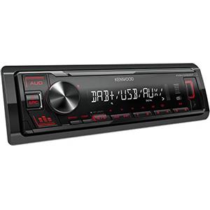 Kenwood Autoradio KMM-DAB307 con DAB+, Ingresso USB/AUX Frontale, con Frontalino Estraibile, Allineamento Temporale degli Altoparlanti, Compatibilità con Comandi a Volante, Ingombro Ridotto, Rosso