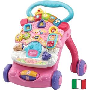 VTech Super Primi Passi Parlante 2 in 1 - Rosa, Primi Passi per Bambini con Sensore di Movimento e Sistema Frenante, Maniglia, Gioco Bambino con Animali e Numeri, Batterie Incluse, 9-36 Mesi