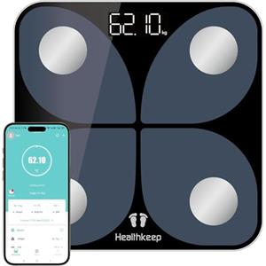 Healthkeep Bilancia pesapersone digitale, vincitore del test con app Smart, bilancia per analisi del corpo Bluetooth, per grasso corporeo, BMI, massa muscolare, proteina, BMR