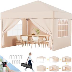 Devoko Gazebo 3x3 Pieghevole Impermeabile,Gazebo pop-up,Tre Altezza Regolabile,Gazebo con Pareti Laterali,Gazebo Esterno Resistente,Gazebo da Giardino,Utilizzabile per Molte Attività All'Aperto,Beige