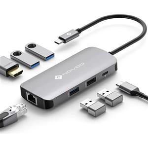NOVOO Hub USB C, NOVOO 7 in 1 multiporta Adattatore da HDMI 4K, Ethernet RJ45, 3 USB 3.0 & USB 2.0, tipo C 100W PD Docking Station Compatibile con MacBook Pro/Air,Surface Pro/Go,Pad Pro/Air,Dell,HP
