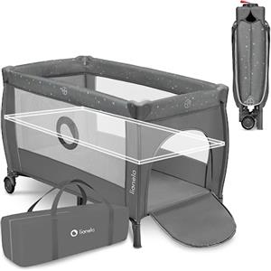 lionelo Stefi Plus Box Lettino neonato da viaggio pieghevole con 2 liveli Dalla nascita fino a 3 anni Materasso in schiuma di alta qualità Entrata laterale Pareti in rete (Grey Multicolor, STEFI PLUS)