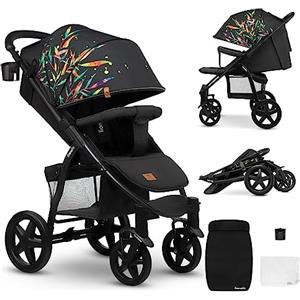 Lionelo Annet Buggy - Passeggino pieghevole fino a 22 kg con funzione reclinabile, con accessori, ruote in schiuma EVA, zanzariera, copri-piedi, portabevande, Nero chiaro