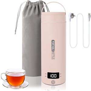 Suewidfay Bollitore da Viaggio Piccolo Elettrico, Bollitore Portatile da 500ML/300W Mini Tazza per Acqua in Acciaio Inossidabile 316, Riscaldamento con, per Tè, Caffè, Latte (rosa)