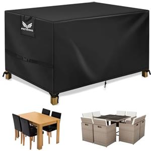 PATWING Copertura per Mobili da Giardino,Copertura Tavolo Esterno Impermeabile,Esterno Copritavolo Impermeabile Antivento Resistente allo Anti UV (Nero, 150*150*75cm(600D))