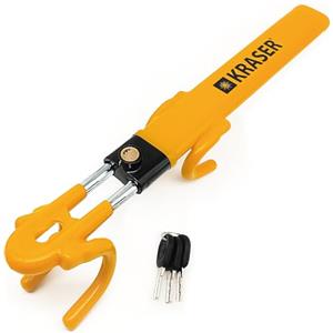 KRASER KR842Y Antifurto Auto Blocca Sterzo Alta Sicurezza, Doppio Gancio Regolabile, Piu Sicuro e Deterrente, Blocco Volante Protezione Antigraffio, Bloccasterzo Universale Automobile Camper Fourgone