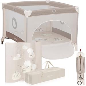 Lionelo BONNIE Box bambini pieghevole 100x100cm dalla nascita fino 15kg con materasso Lettino per neonati da viaggio senza spigoli vivi Entrata laterale Pareti realizzate in rete trasparente