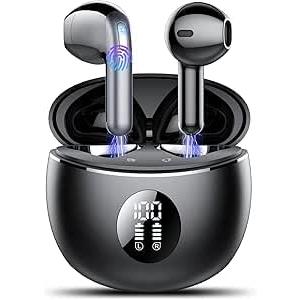 TIMU Cuffie Bluetooth, Auricolari Bluetooth 5.4 Stereo HiFi con 4 ENC Mic,Cuffie Wireless con LED Display 50 Ore, Cancellazione Rumore Cuffiette Bluetooth,Touch Control,IP7 Impermeabile Auricolari Wireless