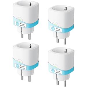 Meross Presa Smart WiFi con Monitoraggio Consumi, Presa Intelligente 16A, Presa Smart Schuko (Type F) Compatibile con Alexa, Google Home e SmartThings, Controllo Vocale e Remoto, 4 Pezzi