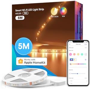 Meross Striscia LED Smart RGB 5M con HomeKit, Compatibile con Apple Home, Alexa e Google Assistant, Luci LED e Bianco Caldo/Freddo, Multicolori per Casa, Festa, Bar, Controllo dall'APP e Vocale
