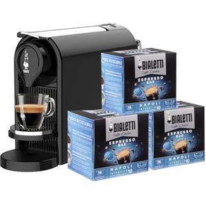 Bialetti Gioia Plus, Macchina Caffè Espresso per Capsule in Alluminio, Incluse 48 Capsule, Nero