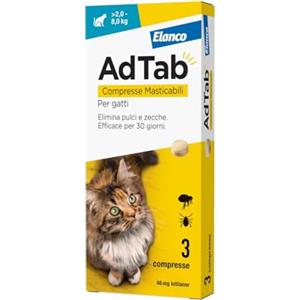 FarmaPets Ad Tab Antiparassitario per Gatti da 2 kg a 8 kg - 3 Compresse Masticabili