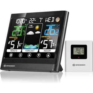Bresser MeteoTemp BF Stazione meteo radio con display touch, sensore esterno radio, pressione dell'aria, previsioni meteo, indicatore di temperatura ambiente, umidità e ricezione del segnale orario