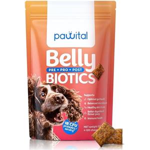 Pawital Belly Biotics: Probiotici Avanzati 3-in-1 per Cani che si Leccano Troppo le Zampe, Prurito e Digestione - Formula con 1 MLD di CFU - No Prurito e Feci Molli - 120 Snack Naturali (120 dolcetti)