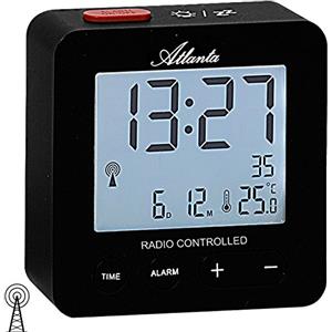 Atlanta Radiosveglia digitale LCD illuminazione temperatura, facile da usare, con supporto superiore nero, 1882-7